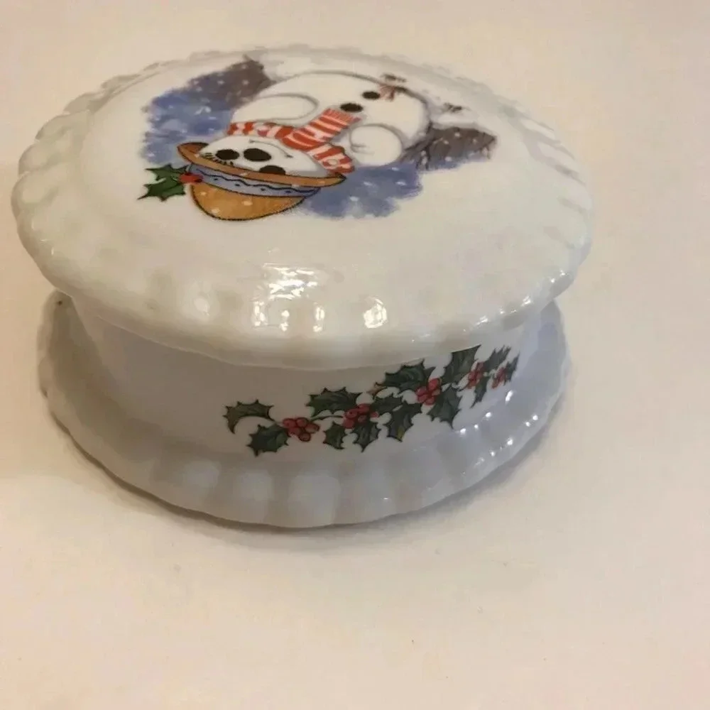 Snowman Trinket Box w/ Lid Pacific Rim Blue Waters English Fine Bone China